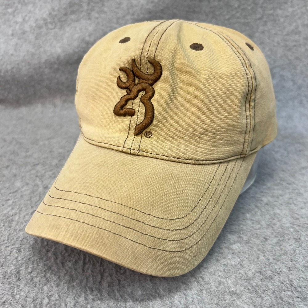 Browning Buckmark Logo Mens Tan Baseball Hat Adjustable Strap OSFM